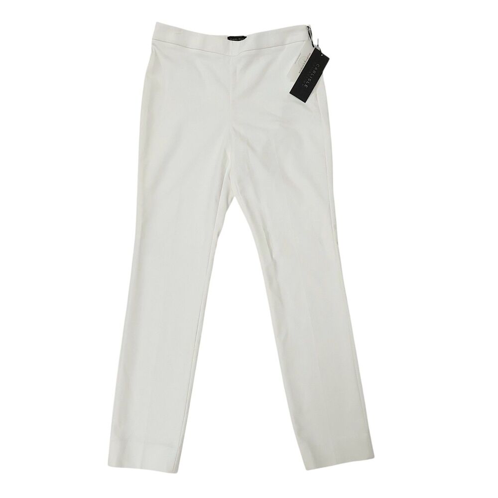 Carlisle Collection Trousers Pants Womens 4 White Linda Flat Front Slim Stretch